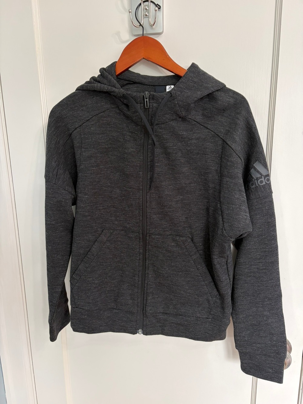 NWT Adidas Women's ID Melange Hoodie Sz S Black Gray Full Zip $80